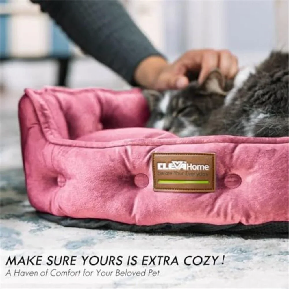 plush round cat dog bed small pets washable soft non slip calming bed pink